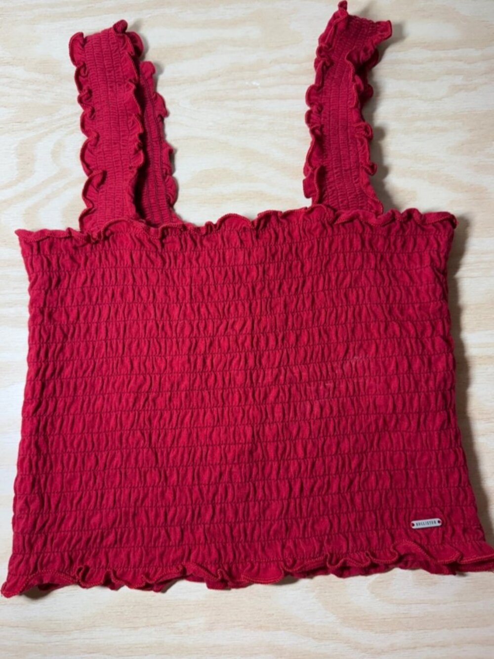 Red Smocked Ruffle crop Tank Top size M